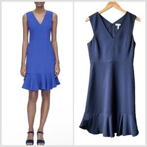 Rebecca Taylor Sleeveless V-Neck Suit Ruffle Dress Navy Blue Sz 6